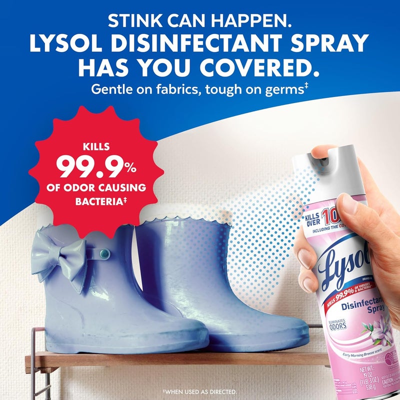 Lysol رذاذ مطهر، رذاذ معقم ومضاد للبكتيريا، للتعقيم وإزالة الروائح، نسيم الصباح الباكر، 1 قطعة، 19 أونصة سائلة لكل منها - Image 4